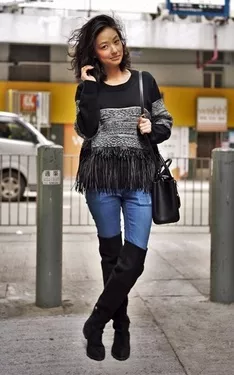 Knit. Fringe, Thigh High Boots