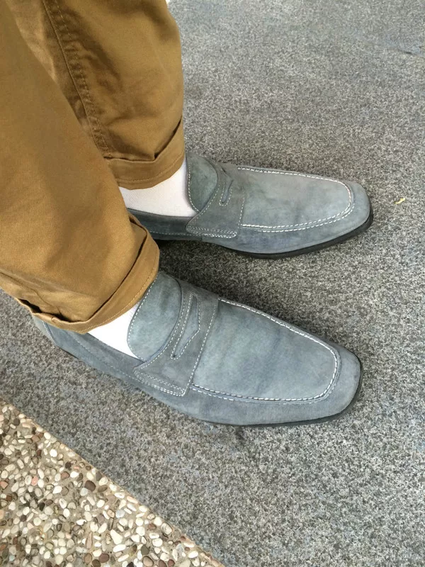 灰藍麂皮樂福鞋