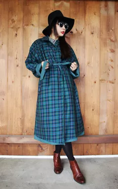 Green Plaid Trench Coat