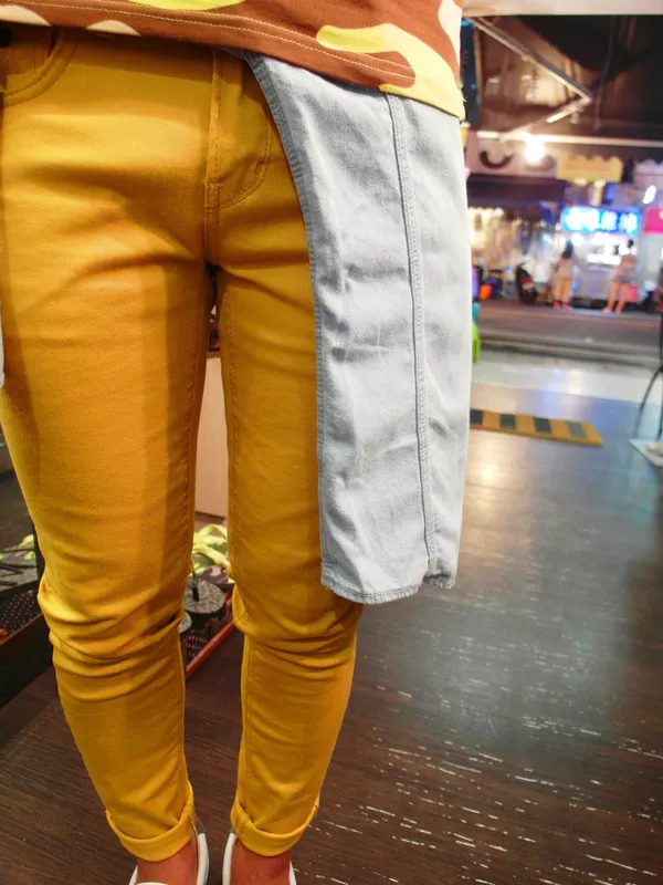 斜紋布黃色窄版褲