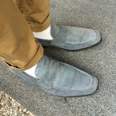 灰藍麂皮樂福鞋