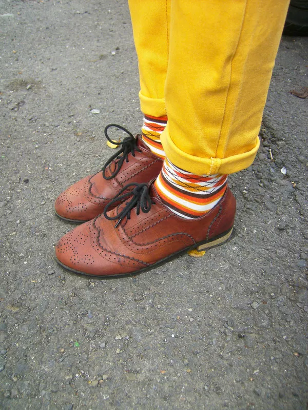 黃色 菱格X條紋 襪襪