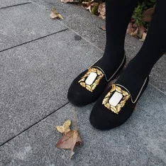 [黑麂皮]LAURUS刺繡金屬鞋
