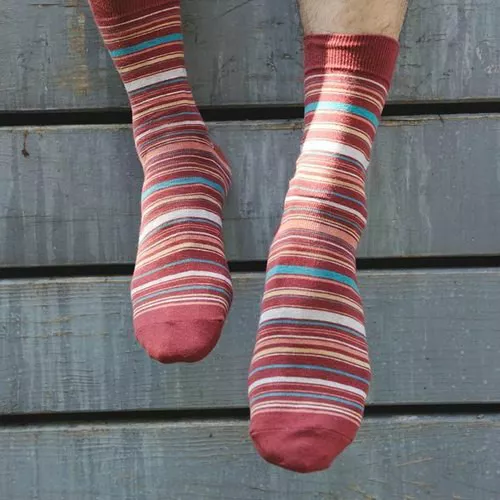 條紋紳士襪磚紅色