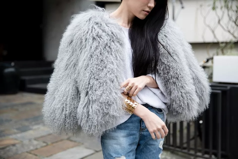 CANDYFLOSS CROPPED-SLEEVE SHEARLING BOMBER JACKET