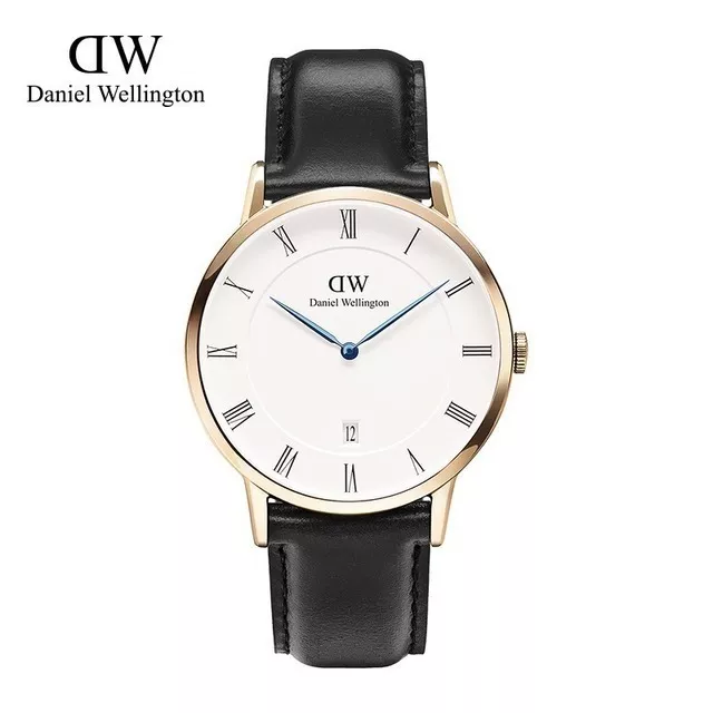 DW玫瑰金框藍指針手錶